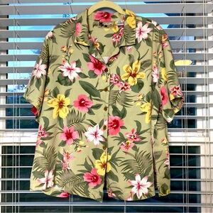 💝PREOWN VTG TOP Coconut Cafe Tropical Shirt Jacket Coastal Grandma Floral Top